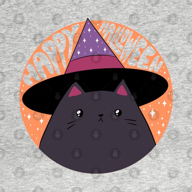 Happy halloween a Cute black cat wearing a witch hat by Yarafantasyart